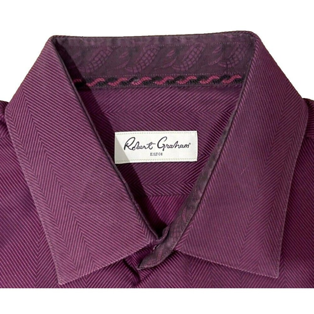 Robert Graham Purple Long Sleeve Cotton Button Up Mens Size 47 18.5 34/35 Big